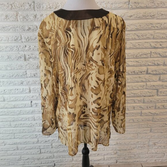 Susan Graver QVC Womens Top Brown Tan Animal Print Beaded Sheer ANI47E - Picture 6 of 9